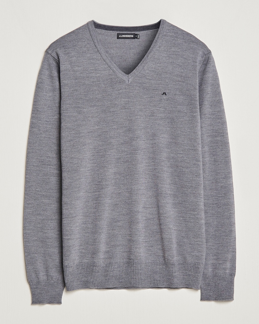 Men | Sweaters & Knitwear | J.Lindeberg | Lymann True Merino V-Neck Pullover Grey