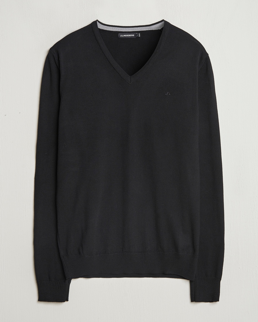 Men | V-Neck Jumpers | J.Lindeberg | Lymann True Merino V-Neck Pullover Black