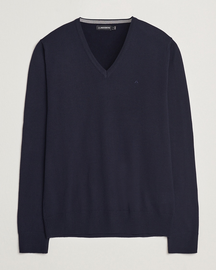 Men | Sweaters & Knitwear | J.Lindeberg | Lymann True Merino V-Neck Pullover Navy