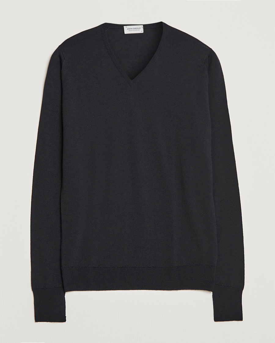 John Smedley Bobby Extra Fine Merino V-Neck Pullover Black – Black