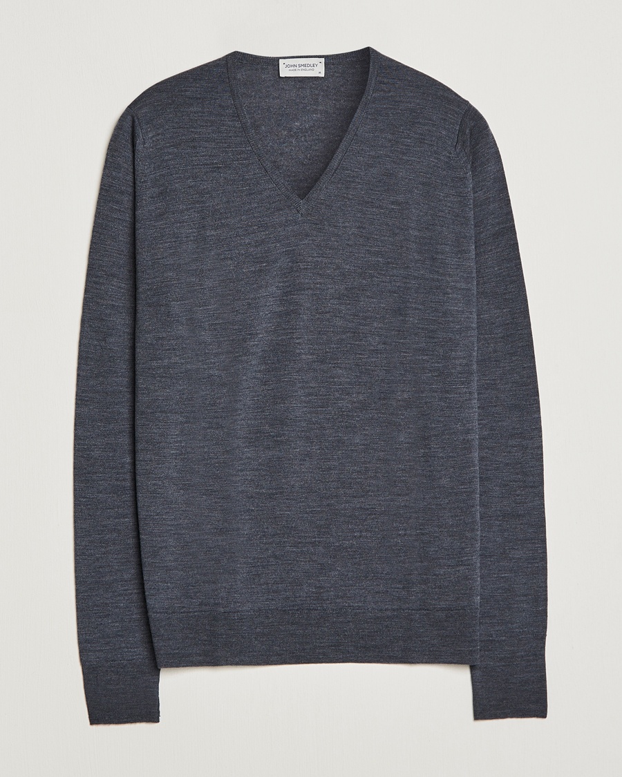 John Smedley Bobby Extra Fine Merino V-Neck Pullover Charcoal – Grey