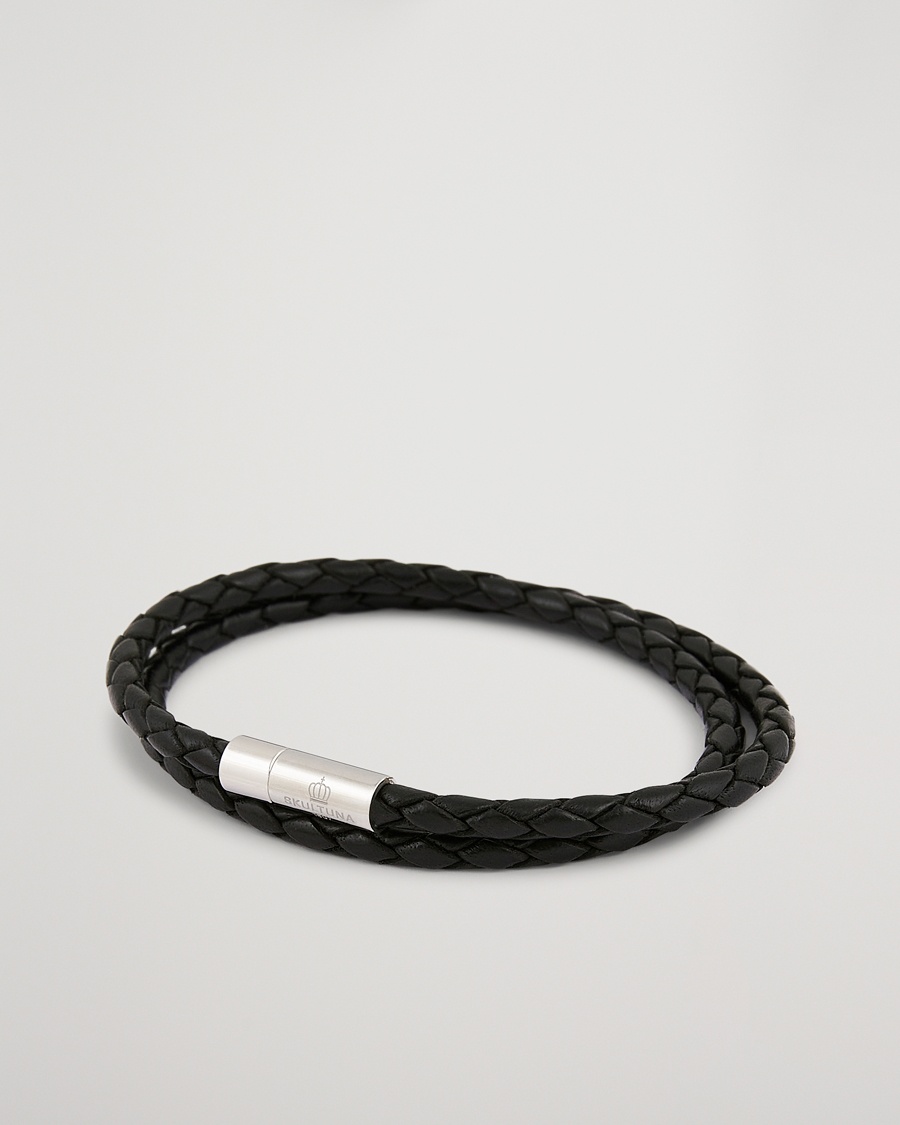 Skultuna Two Row Leather Bracelet Black Steel – Black