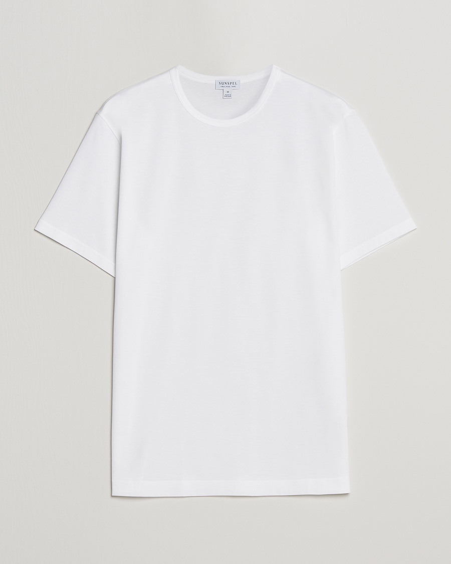 Men | White t-shirts | Sunspel | Crew Neck Q82 Cotton T-Shirt White
