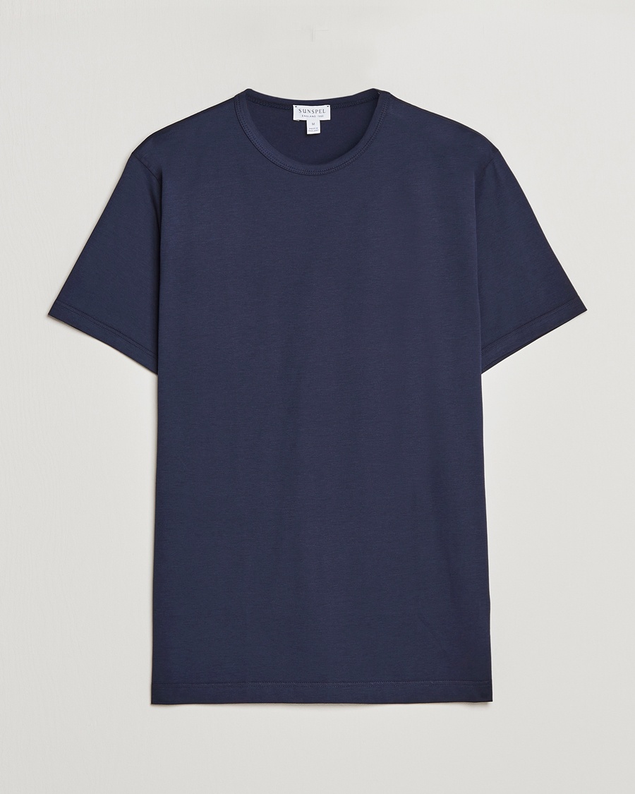 Sunspel Crew Neck Q82 Cotton T-Shirt Navy – Blue