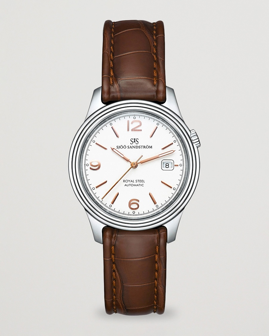 Sjöö Sandström Royal Steel Classic 41mm Ivory and Brown Alligator – Brown