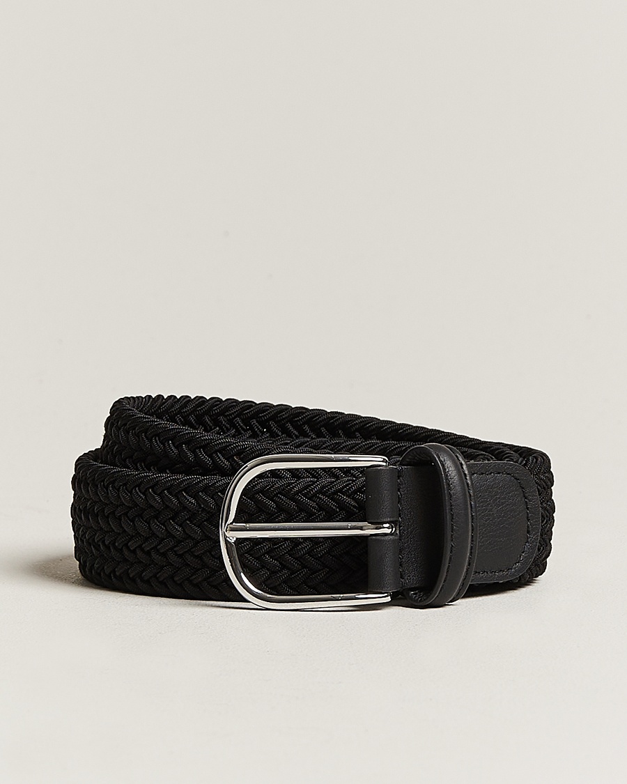 Anderson's Stretch Woven 3,5 cm Belt Black – Black