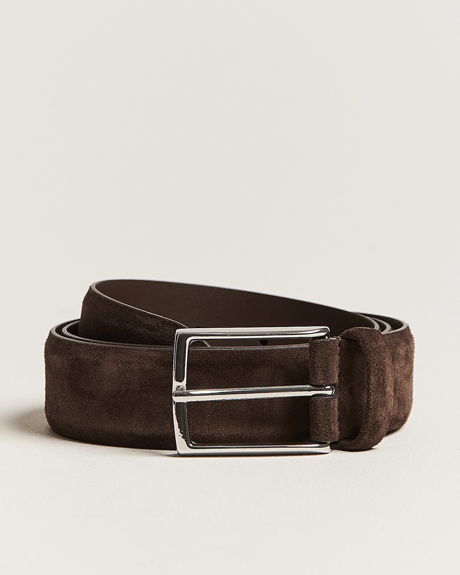 Men | Wedding Suit | Anderson's | Calf Suede 3,5 cm Belt Dark Brown