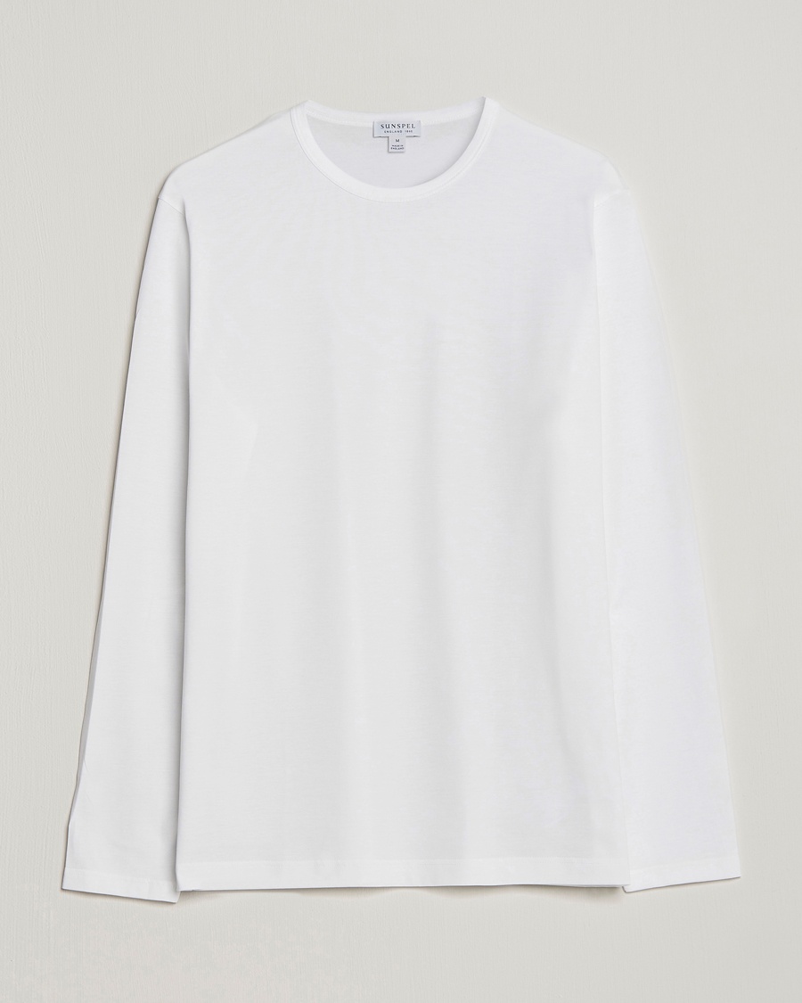 Men | Long Sleeve T-shirts | Sunspel | Long Sleeve Crew Neck Cotton Tee White