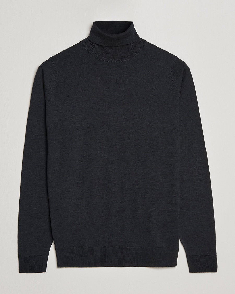 Men | Turtlenecks | John Smedley | Cherwell Extra Fine Merino Rollneck Black