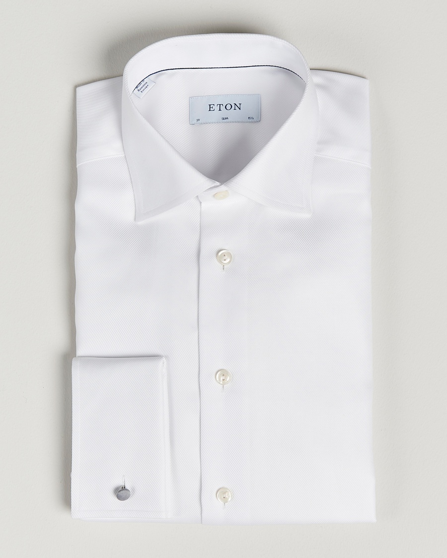 Eton Slim Fit Twill Double Cuff Shirt White – White