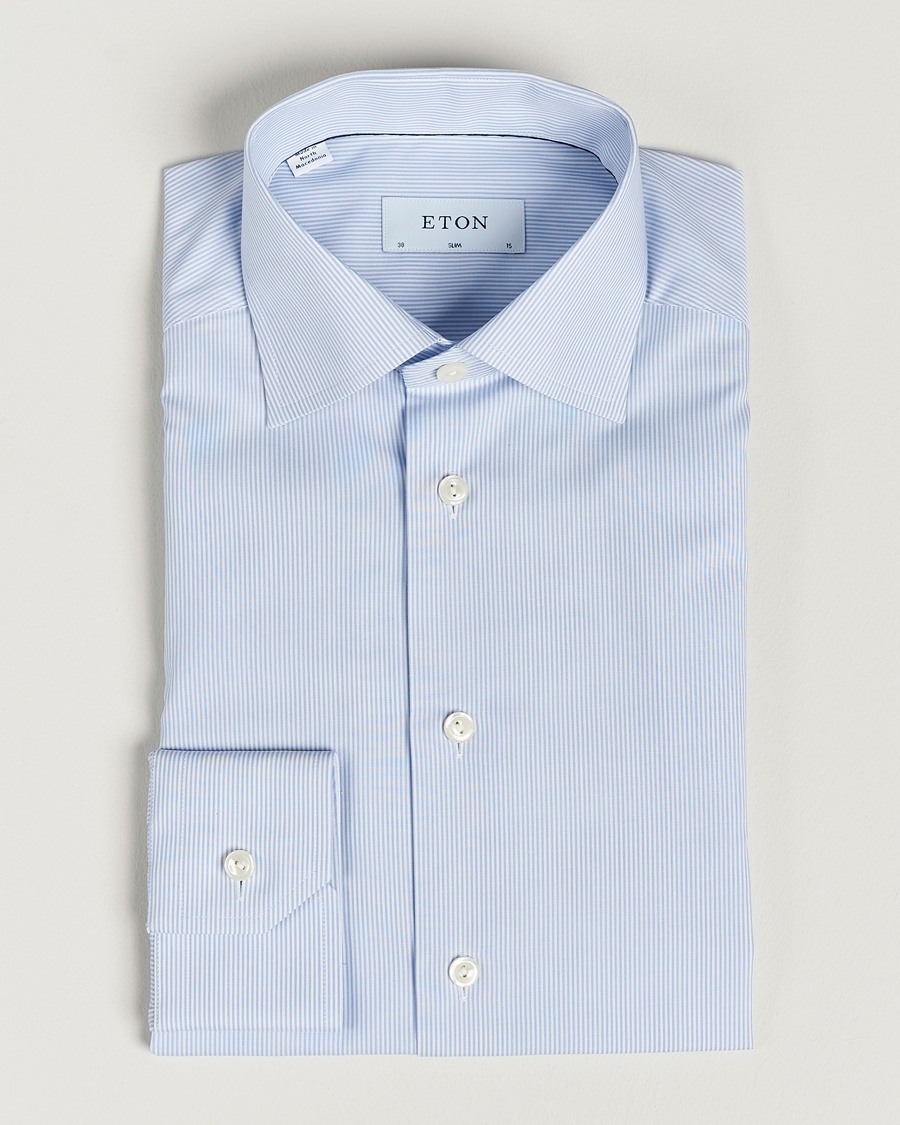 Men | Eton | Eton | Slim Fit Poplin Thin Stripe Shirt Blue/White