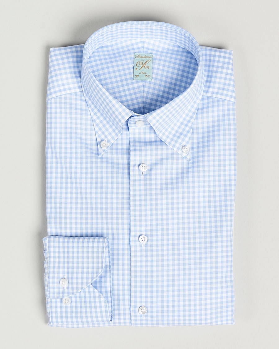Men | | Stenströms | 1899 Slimline Button Down Check Shirt White/Blue