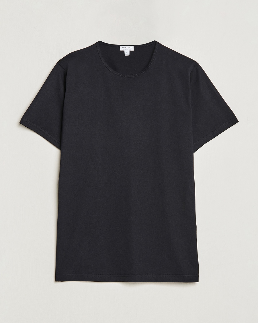 Sunspel Superfine Cotton Crew Neck T-Shirt Black – Black