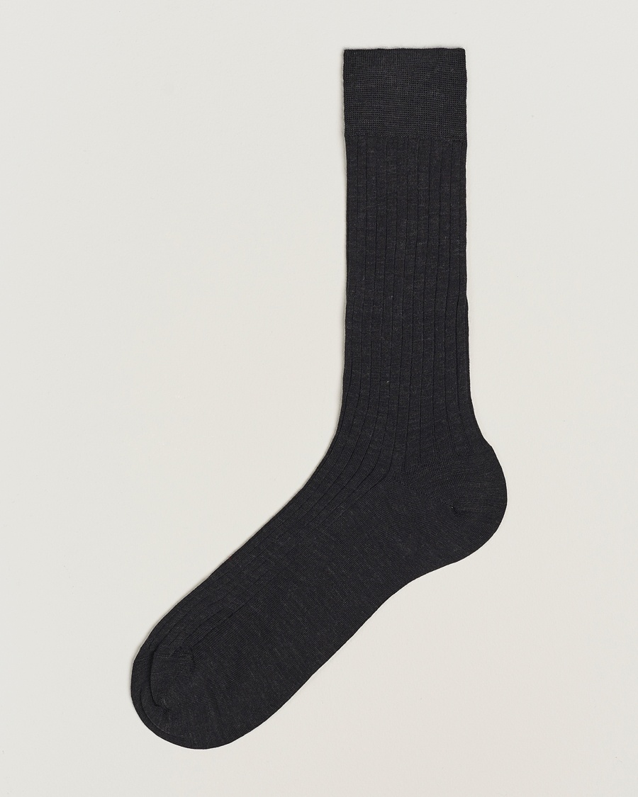 Bresciani Wool/Nylon Ribbed Short Socks Anthracite – Grey
