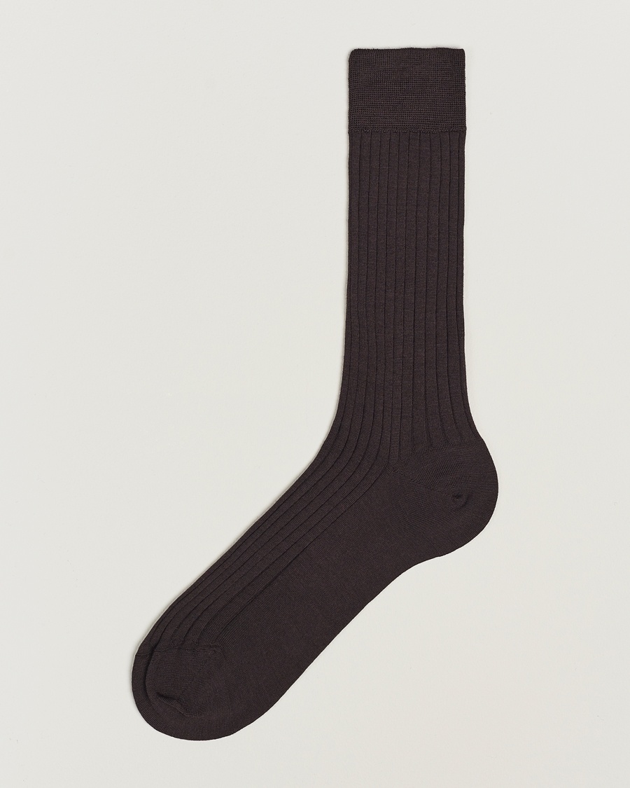 Bresciani Wool/Nylon Ribbed Short Socks Brown – Brown