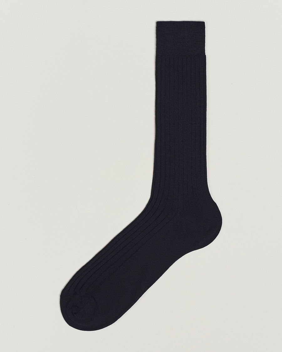 Bresciani Wool/Nylon Ribbed Short Socks Navy – Blue