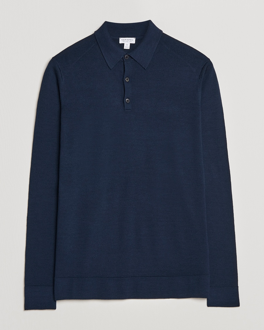 Sunspel Long Sleeve Polo Navy – Blue