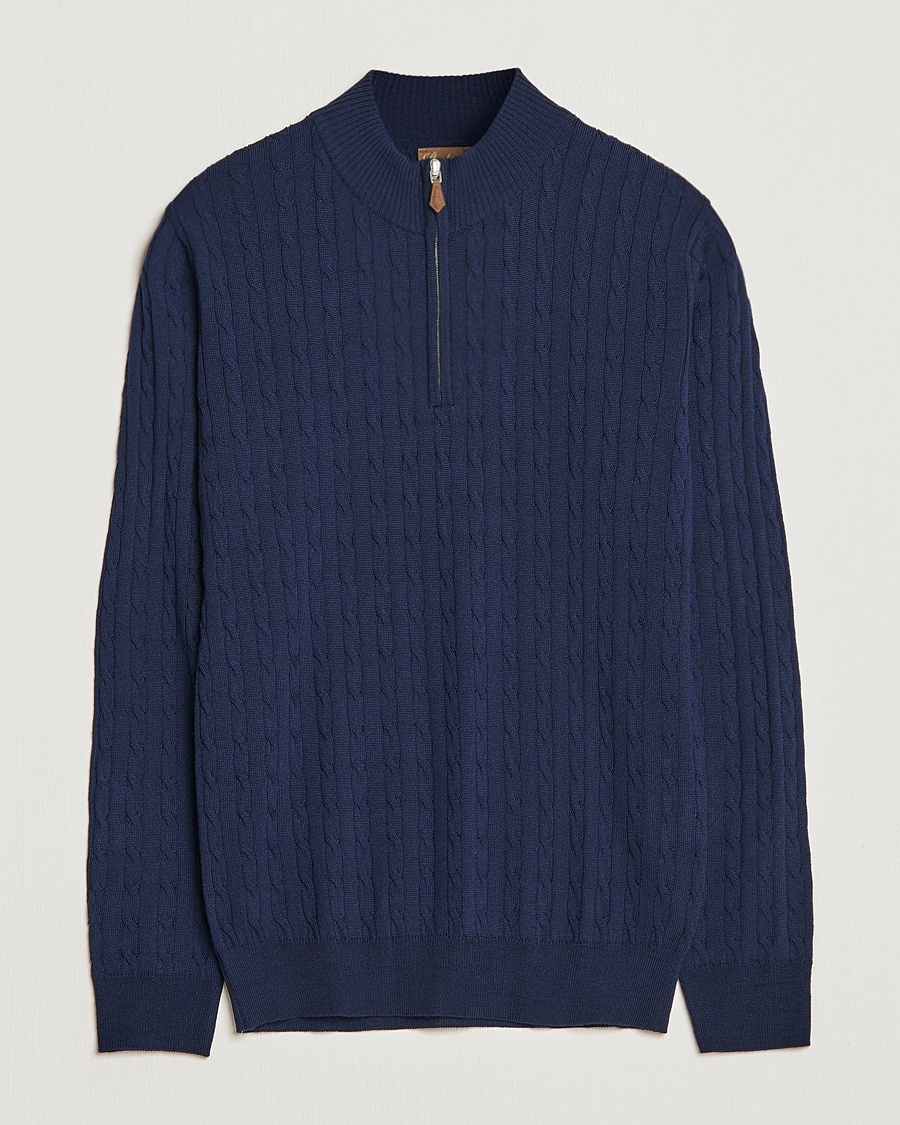 Men | Sale | Stenströms | Merino Cable Half Zip Navy