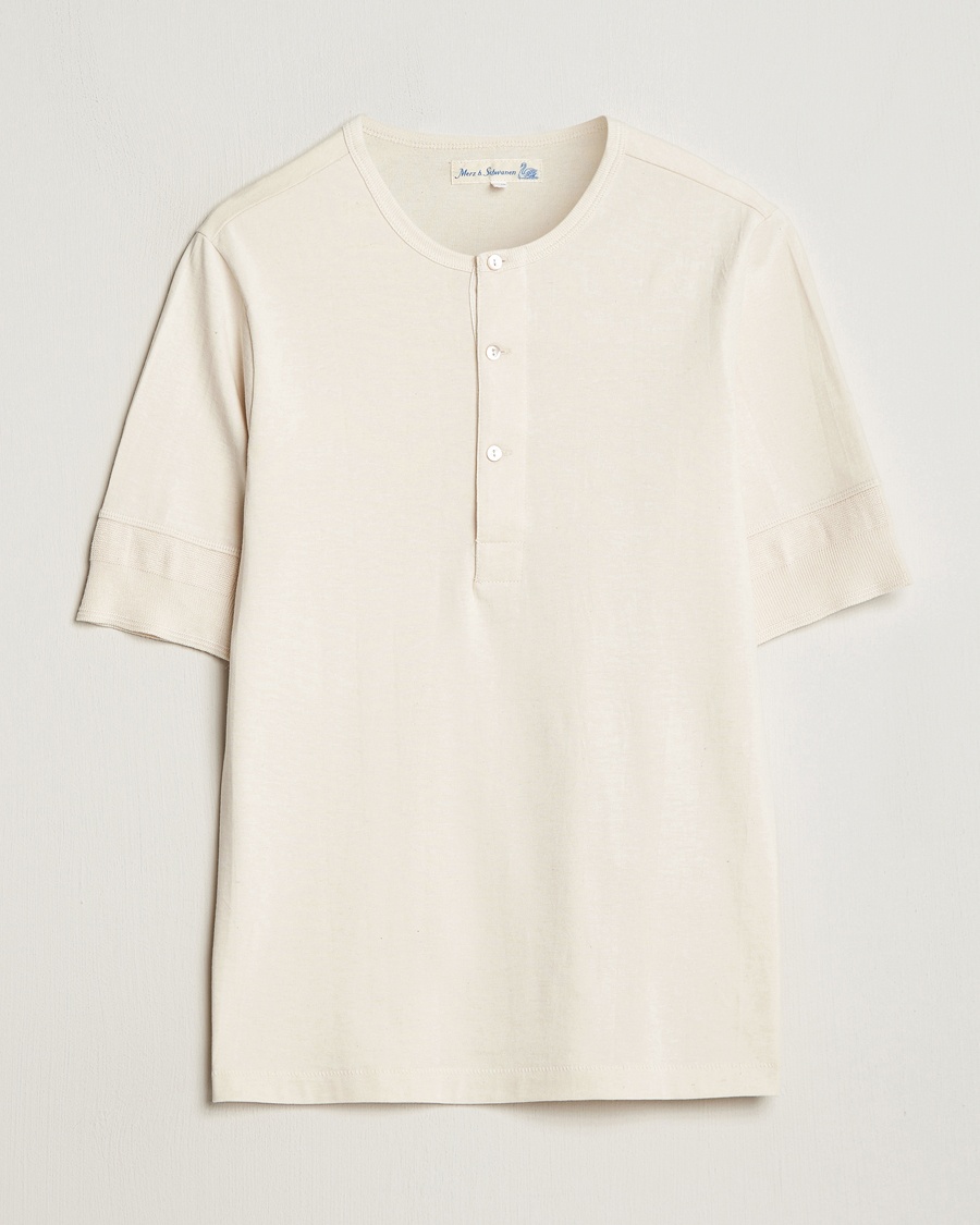 Men | Heritage Corner | Merz b. Schwanen | Short Sleeve Organic Cotton Henley Nature