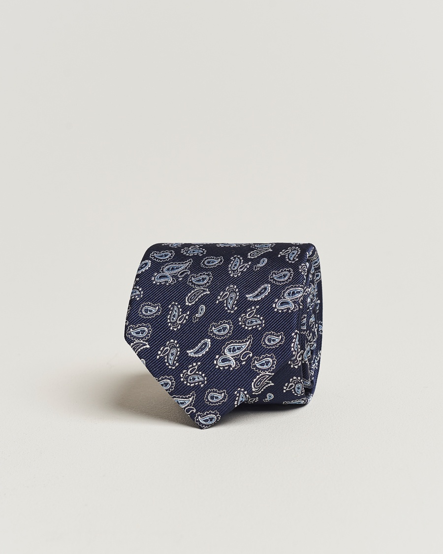 Amanda Christensen Paisley Woven Silk Tie 8 cm Navy – Blue