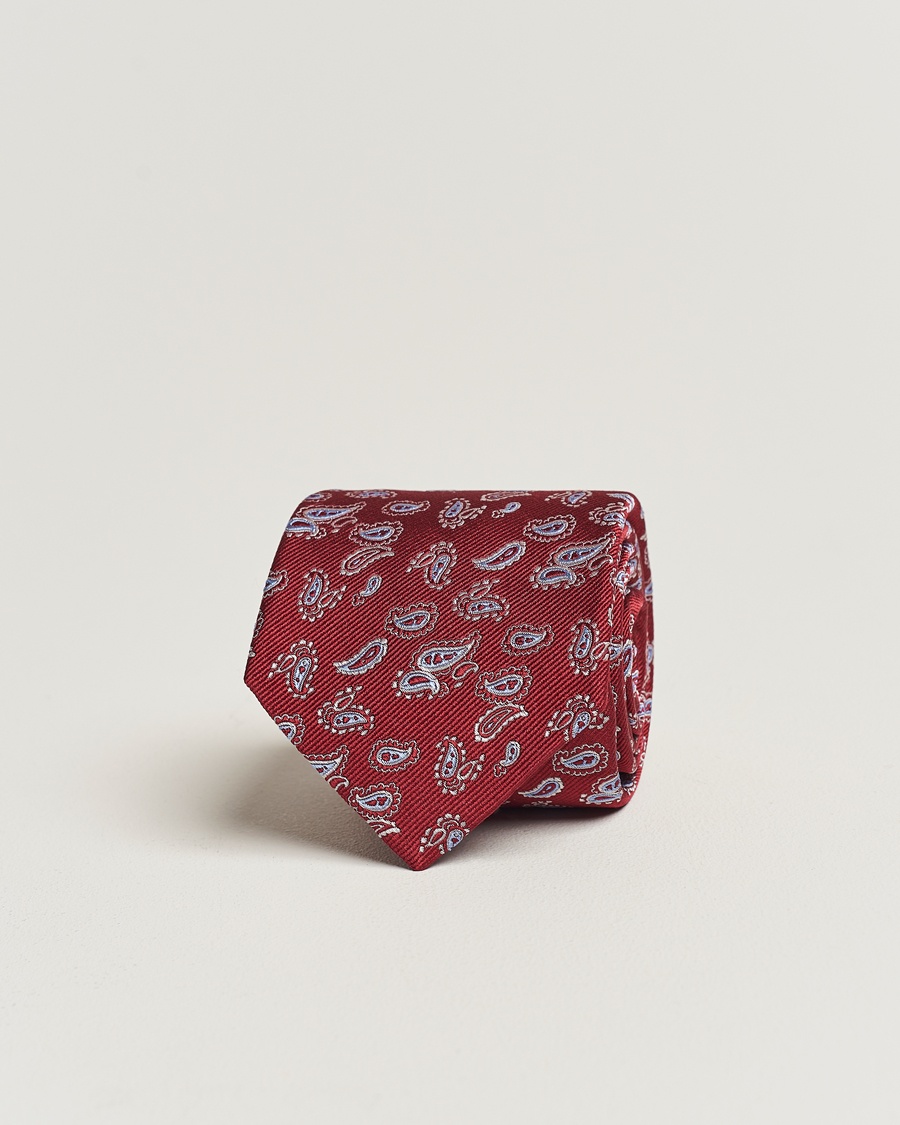 Amanda Christensen Paisley Woven Silk Tie 8 cm Wine Red – Red