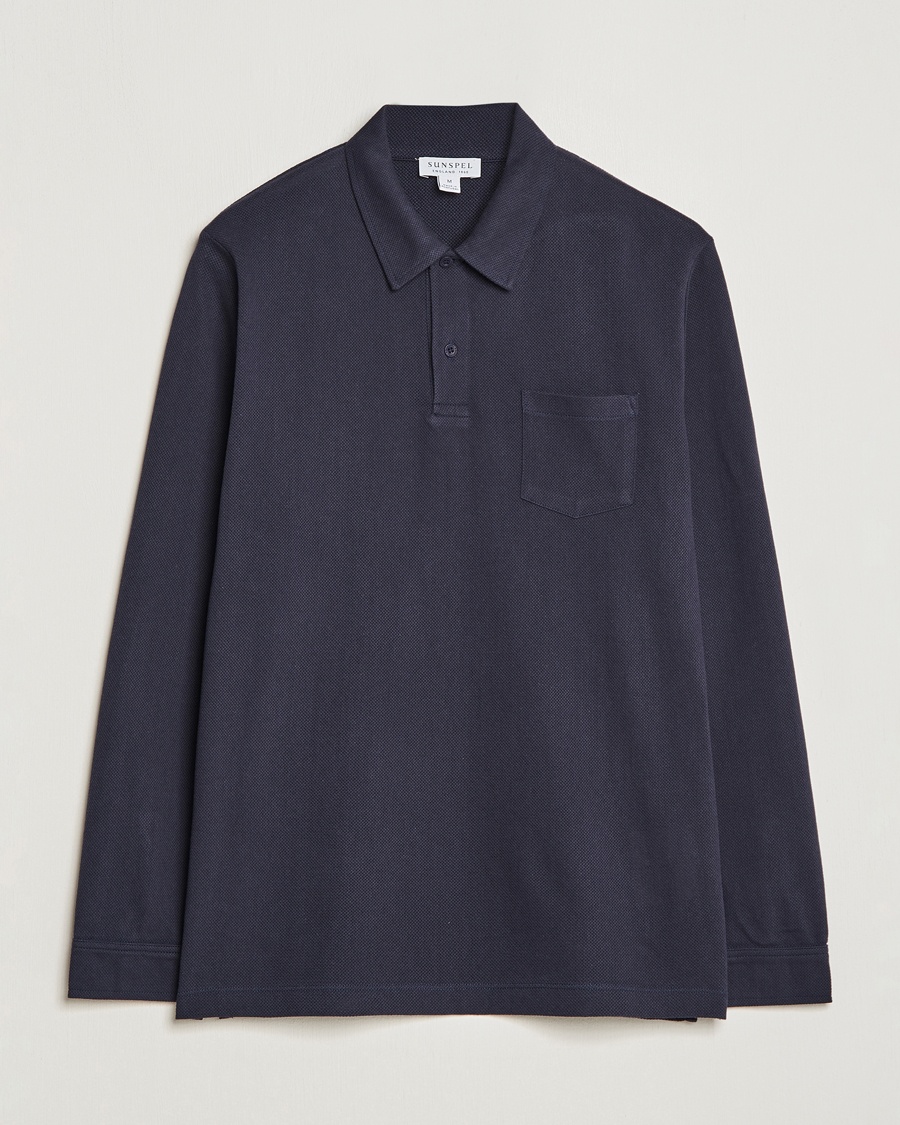 Sunspel Long Sleeve Riviera Polo Shirt Navy – Blue