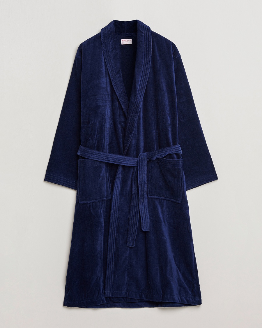Derek Rose Cotton Velour Gown Navy – Blue