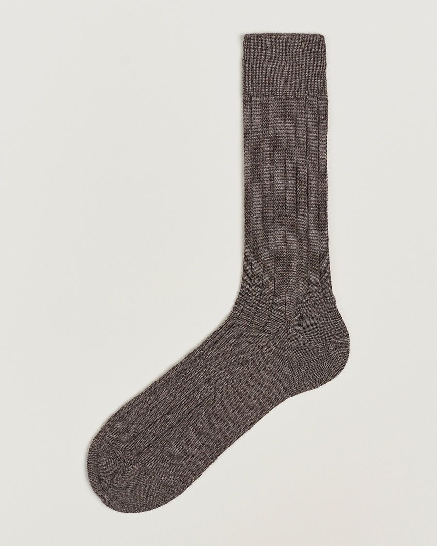 Bresciani Wool/Nylon Heavy Ribbed Socks Taupe – Brown