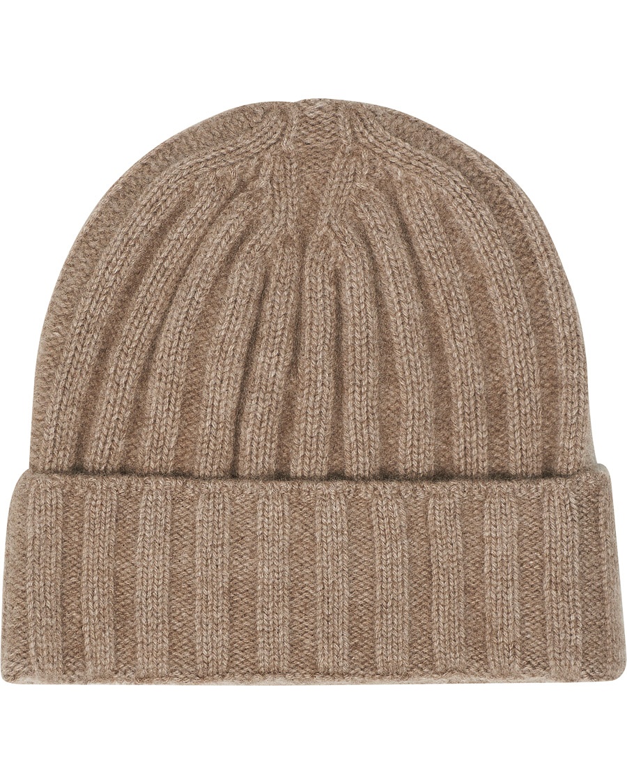 Cashmere Ribbed Beanie Beige