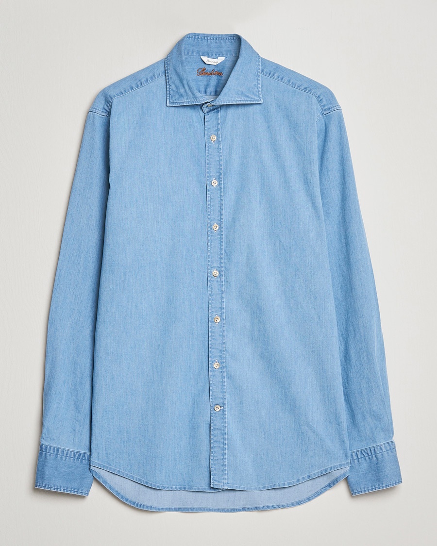 Men | Stenströms | Stenströms | Fitted Body Garment Washed Shirt Light Denim