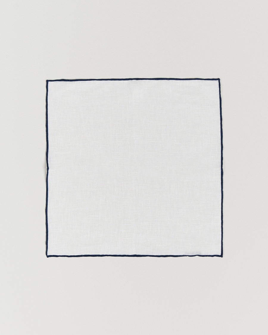 Amanda Christensen Linen Paspoal Pocket Square White/Navy – White