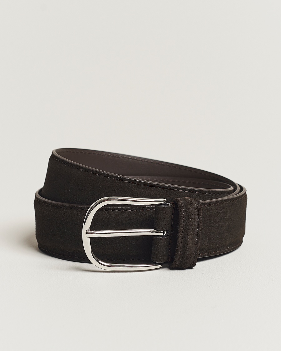Men | Wedding Suit | Anderson's | Suede 3,5 cm Belt Dark Brown