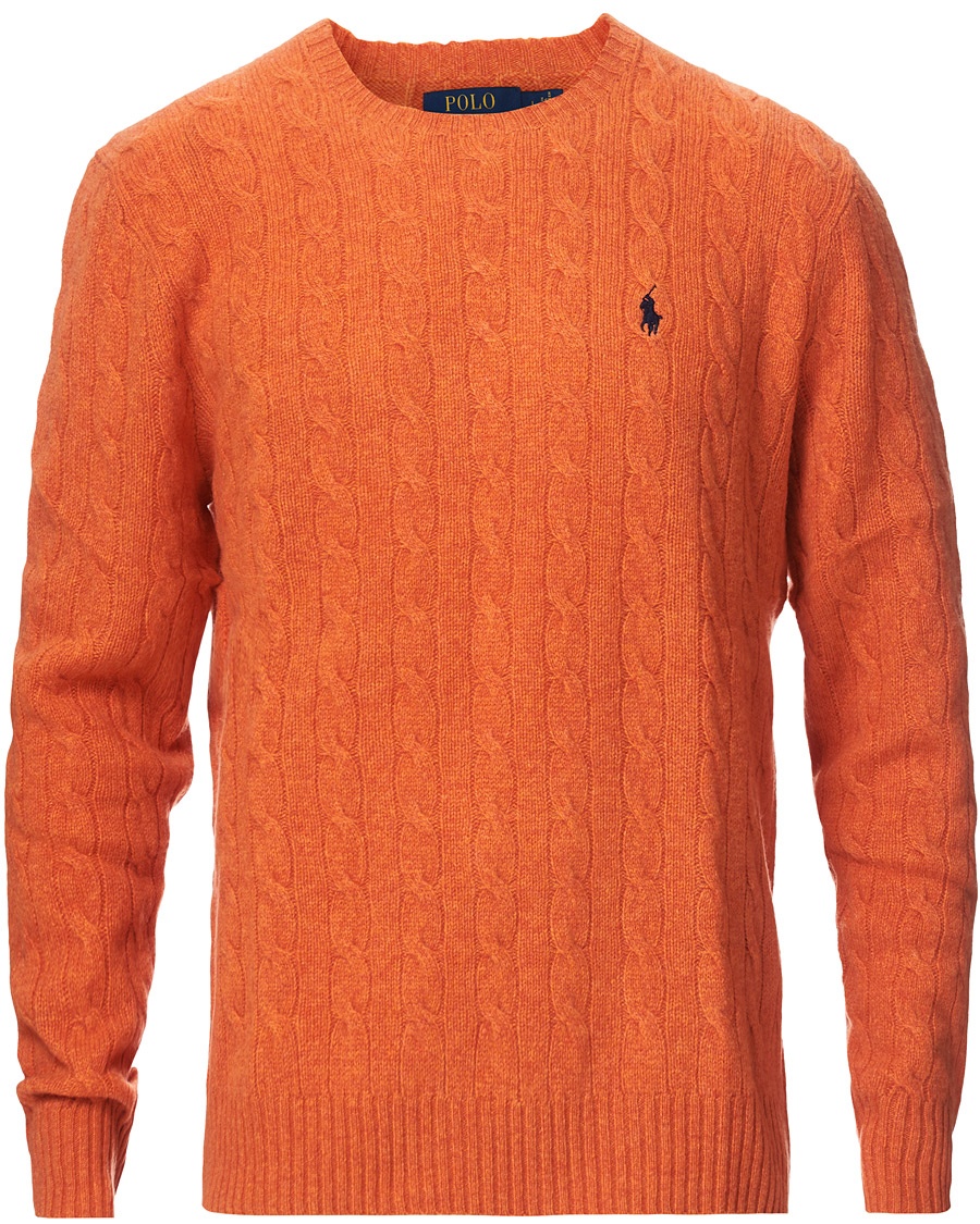  Wool/Cashmere Cable Crew Neck Pullover Orange Heather