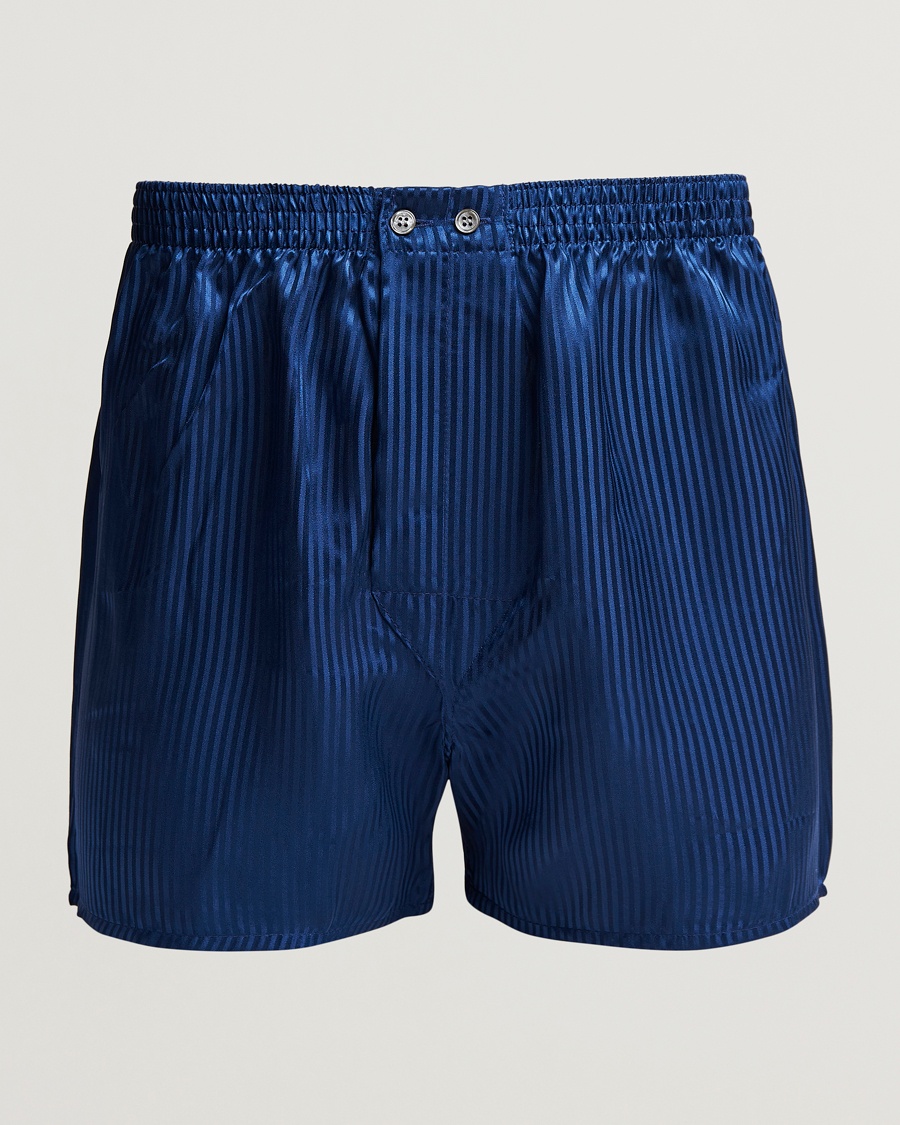 Derek Rose Classic Fit Silk Boxer Shorts Navy – Blue