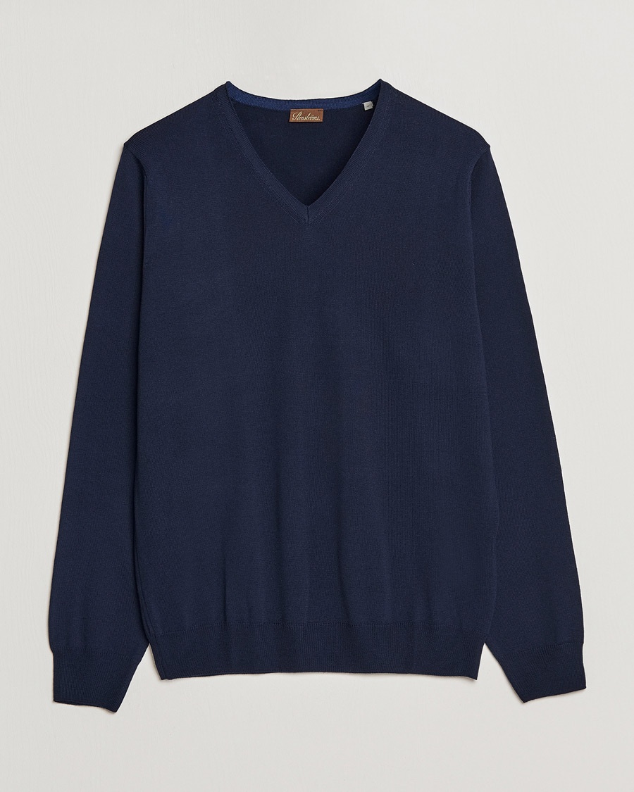 Stenströms Merino V-Neck Navy – Blue
