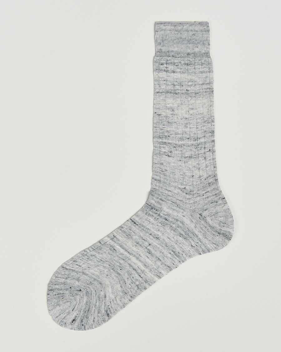 Bresciani Linen Ribbed Short Socks Off White – Grey