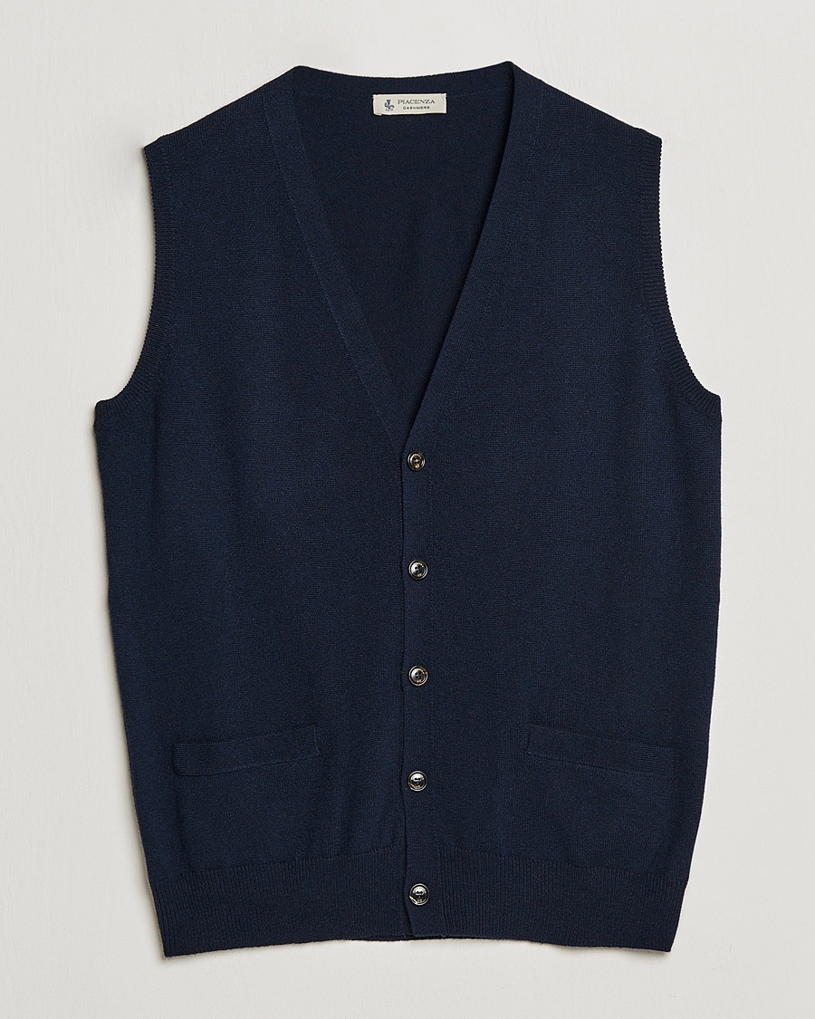 Piacenza Cashmere Cashmere Sleeveless Cardigan Navy – Blue