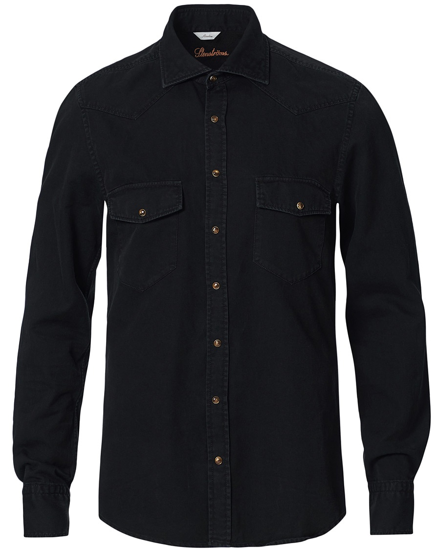  Slimline Washed Denim Shirt Black