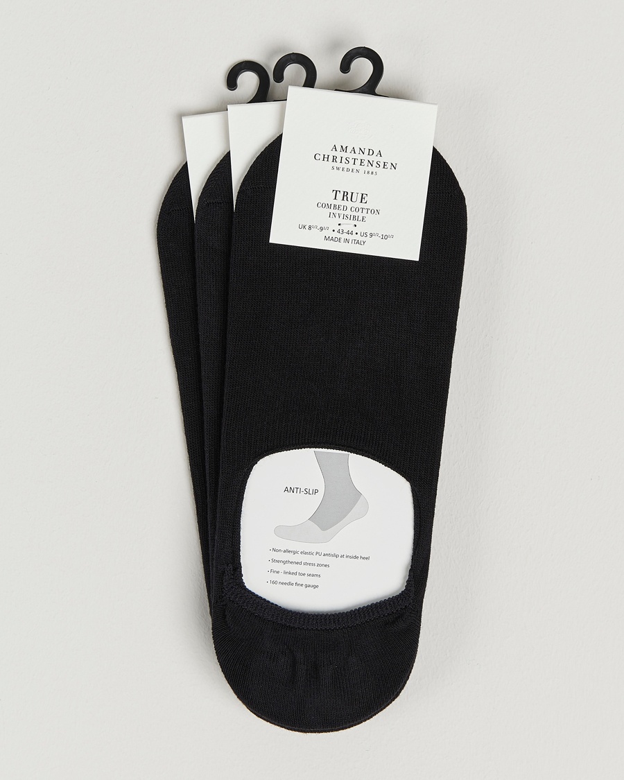 Men | Socks | Amanda Christensen | 3-Pack True Cotton Invisible Socks Black