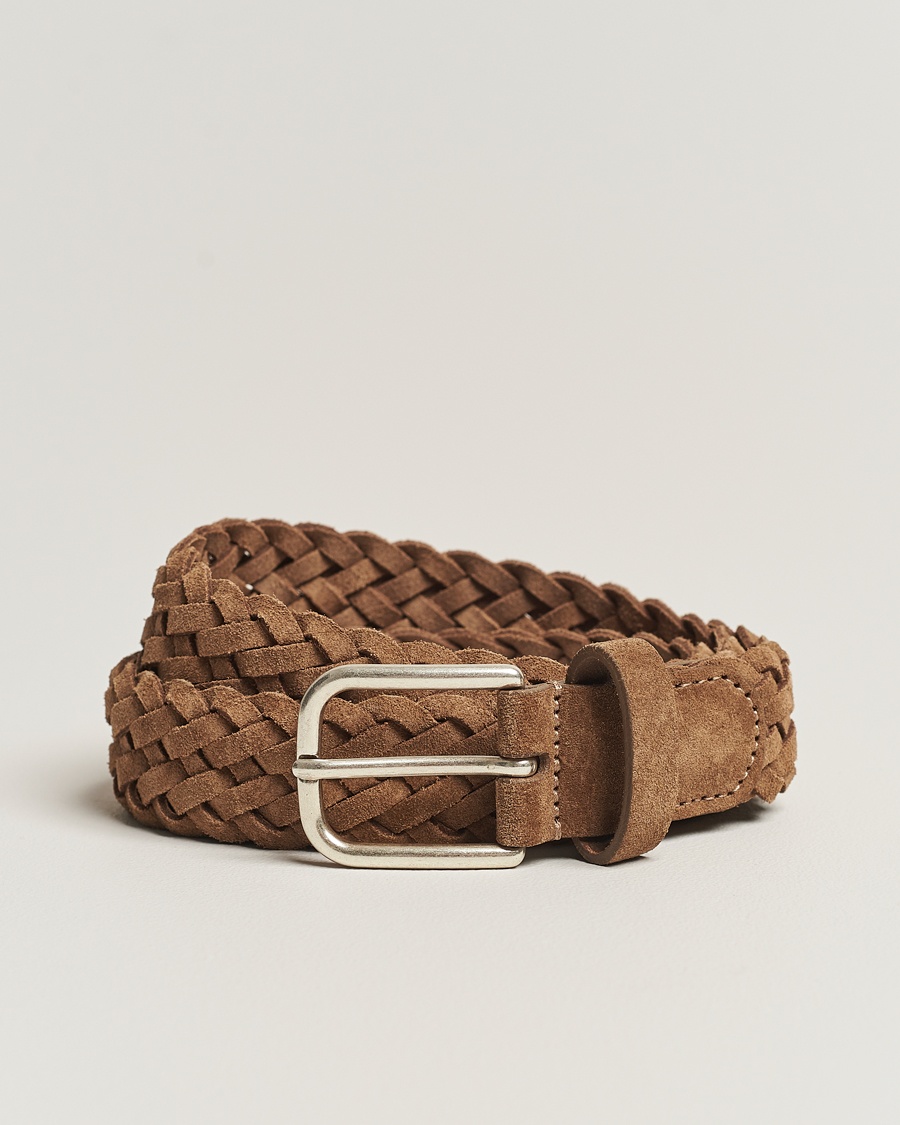 Men | Italian Department | Anderson's | Woven Suede Belt 3 cm Light Brown