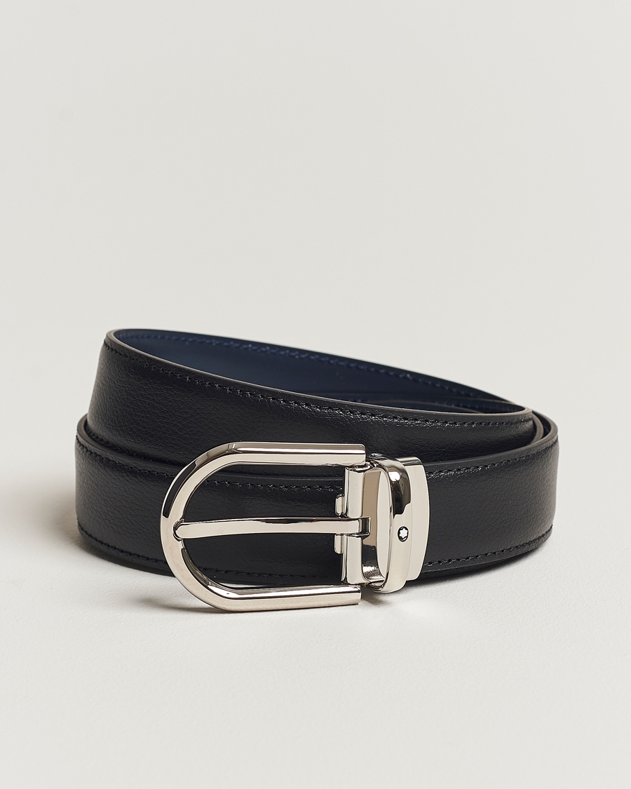 Montblanc Reversible Horseshoe Leather Belt 30mm Blue/Black Grain – Black
