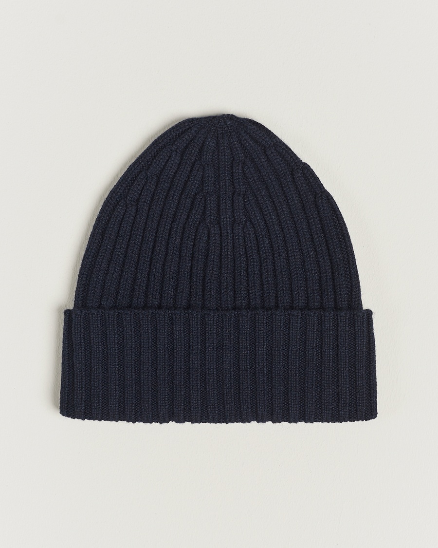 Piacenza Cashmere Ribbed Cashmere Beanie Navy – Blue