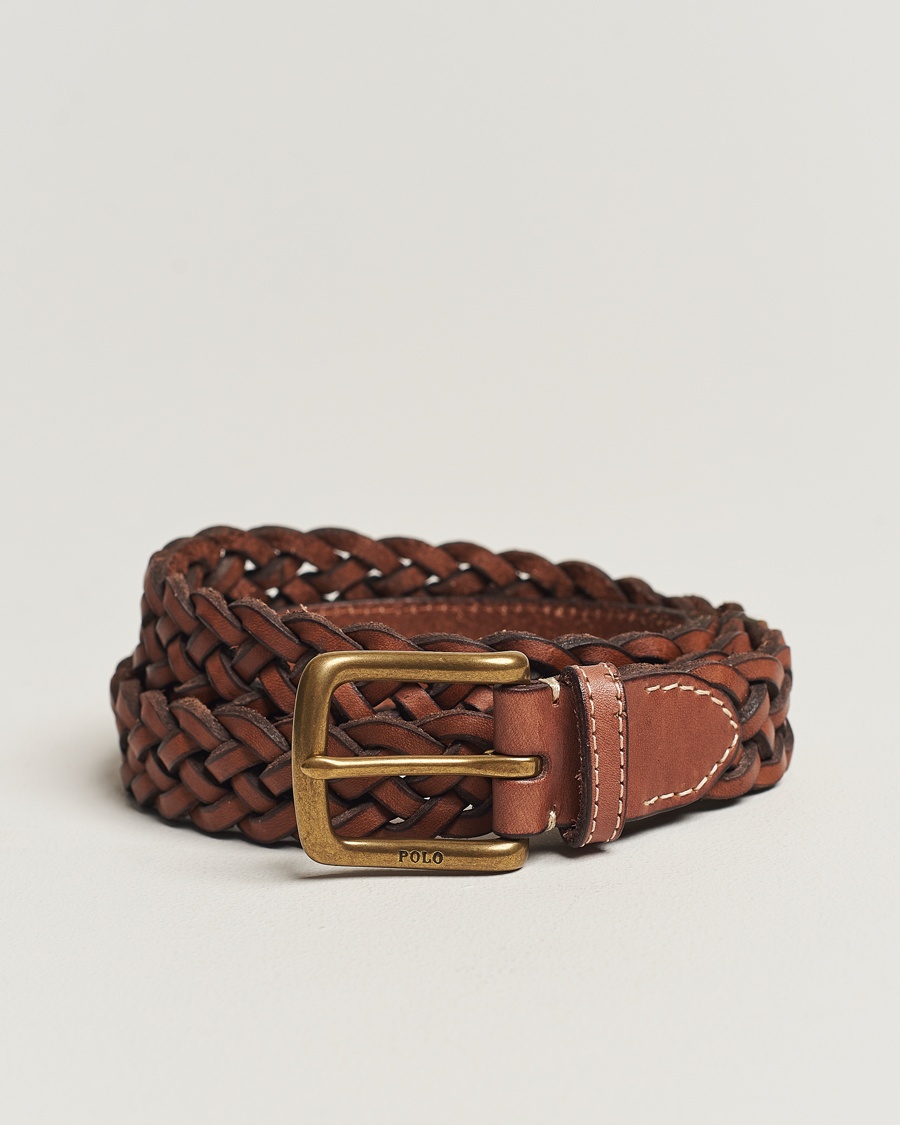  Leather Braided Belt Saddle Brown