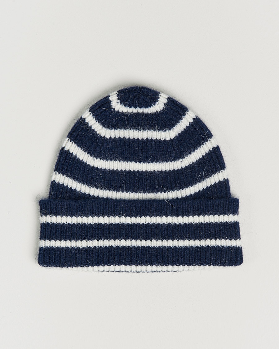 Le Bonnet Lambswool/Caregora Beanie Midnight Stripe – Blue