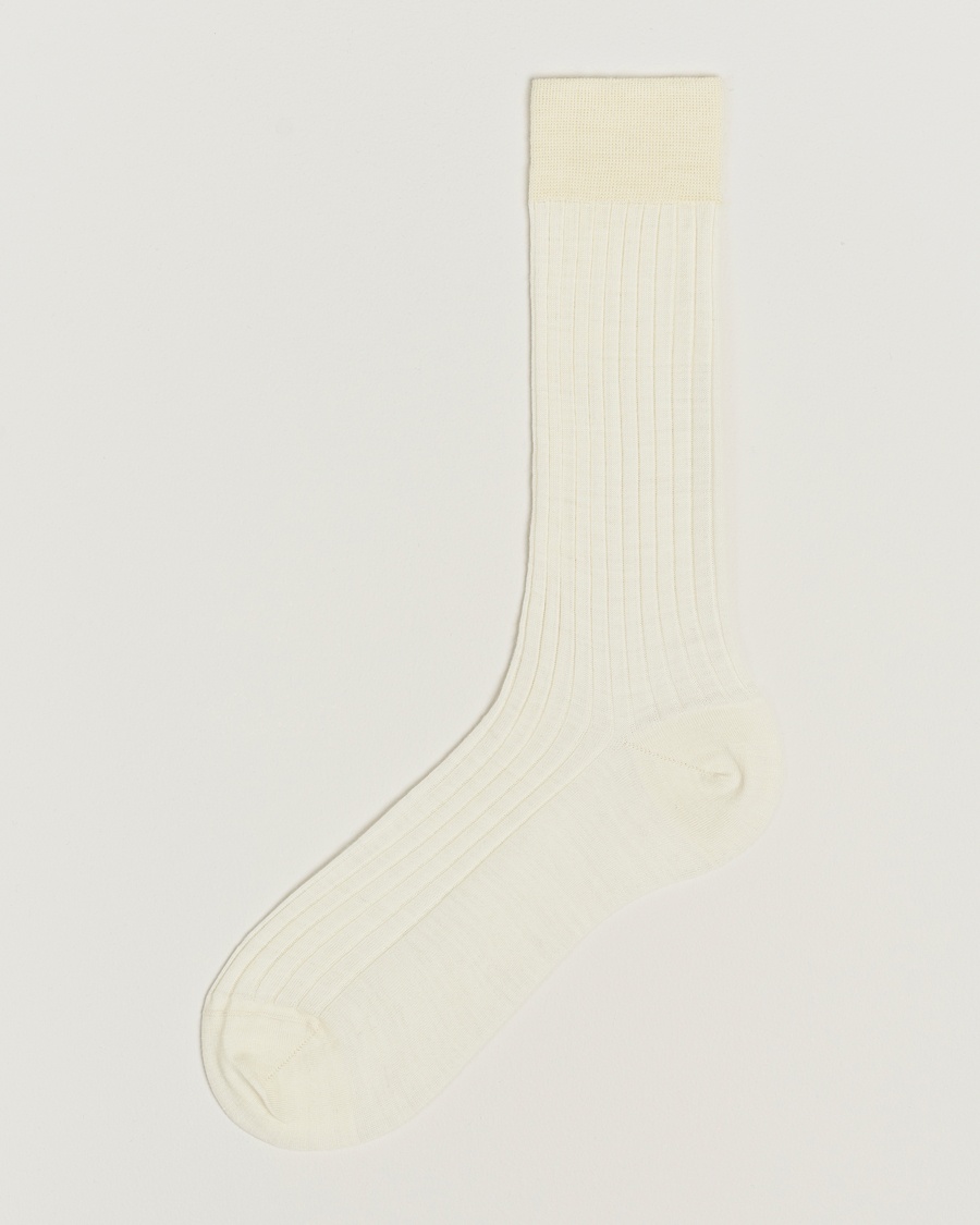 Bresciani Wool/Nylon Ribbed Short Socks White – White
