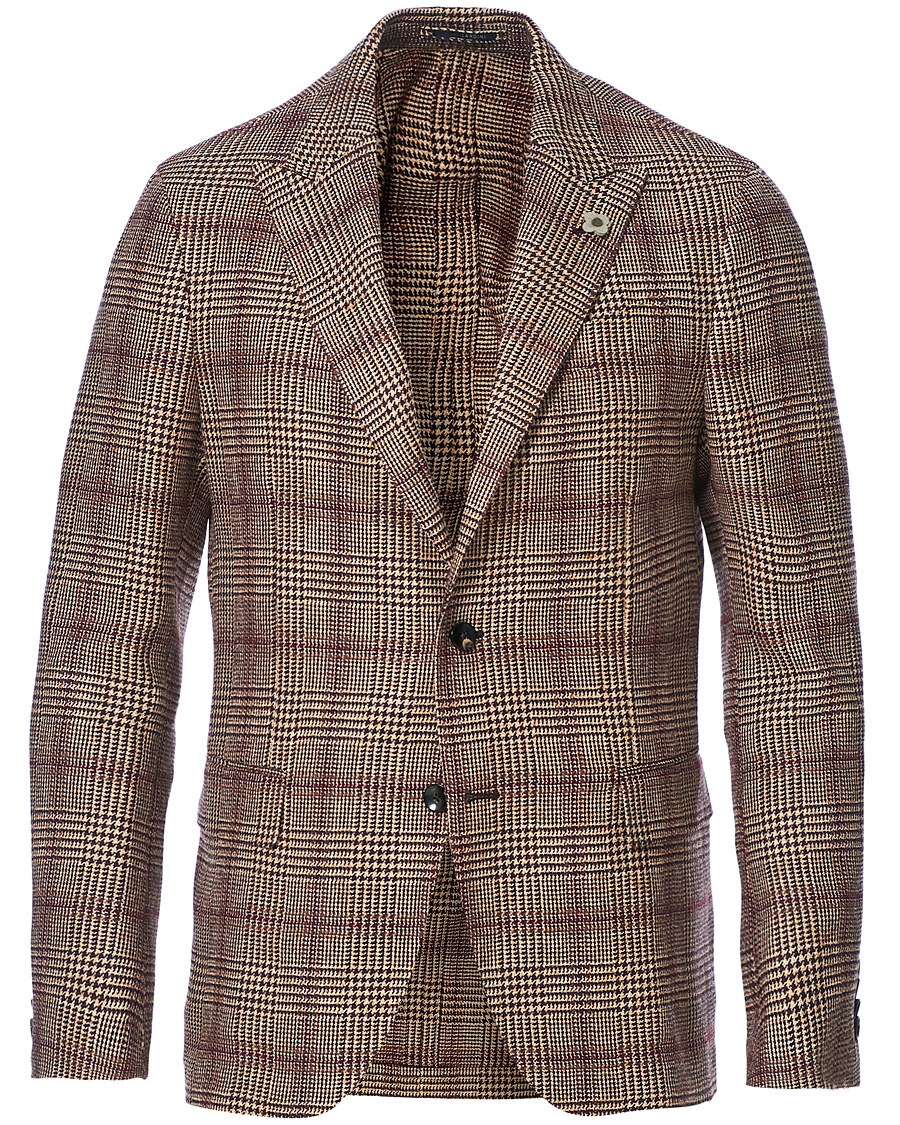  Peak Lapel Checked Houndstooth Blazer Light Brown