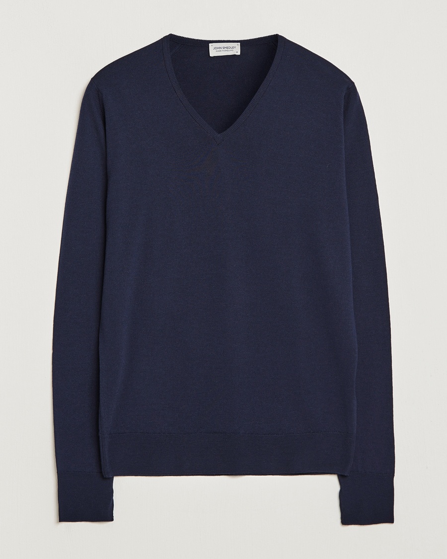 John Smedley Bobby Extra Fine Merino V-Neck Pullover Midnight – Blue