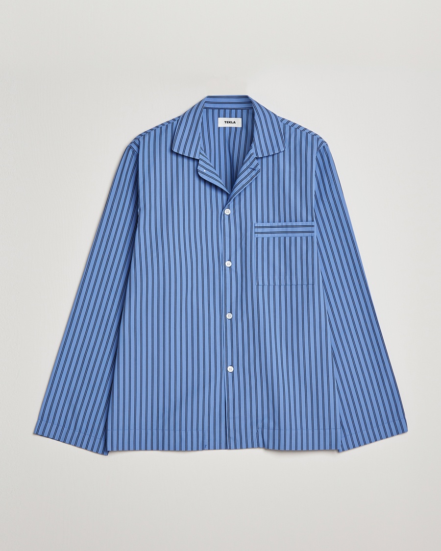 Tekla Poplin Pyjama Shirt Boro Stripes – Blue