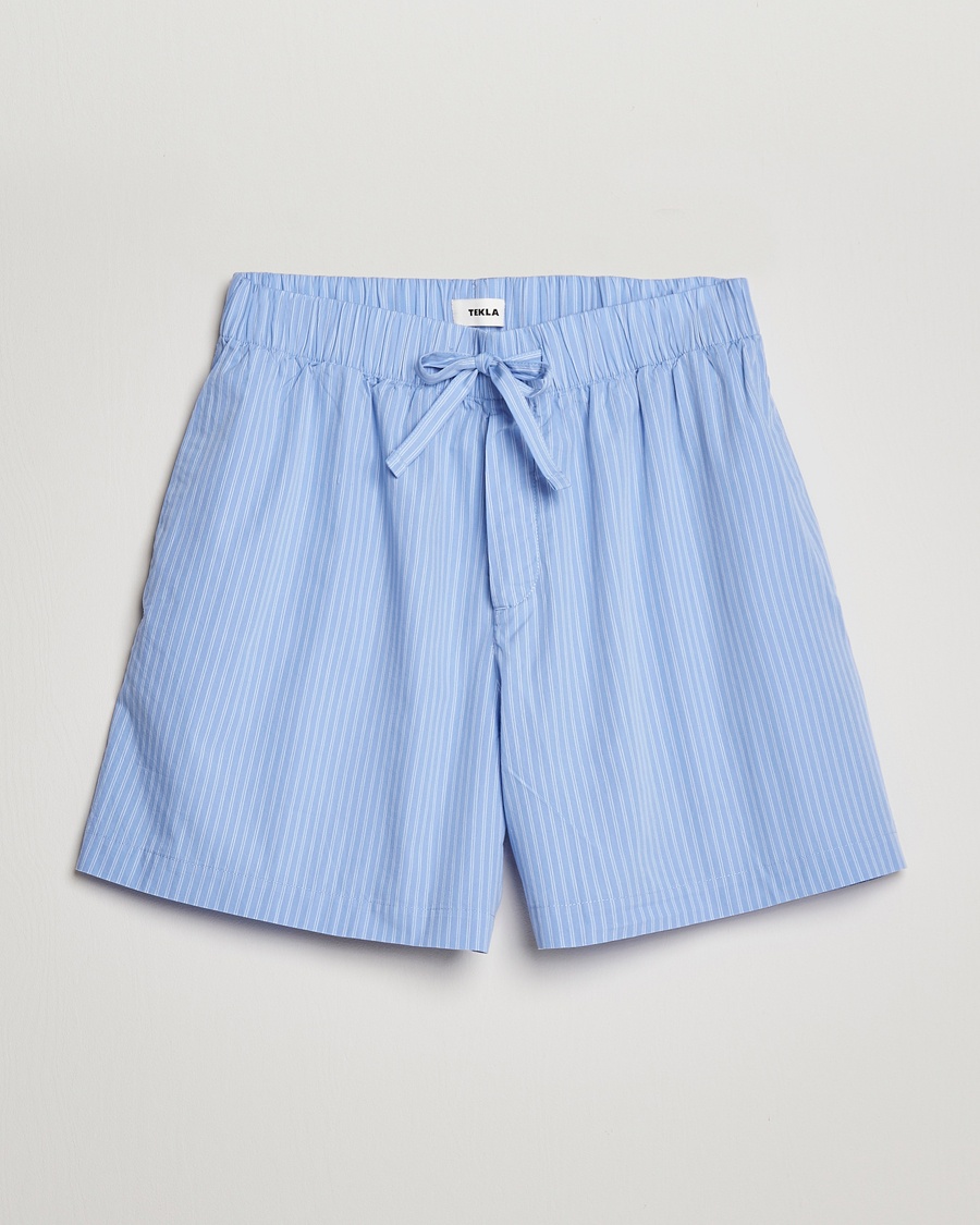 Tekla Poplin Pyjama Shorts Pin Stripes – Blue