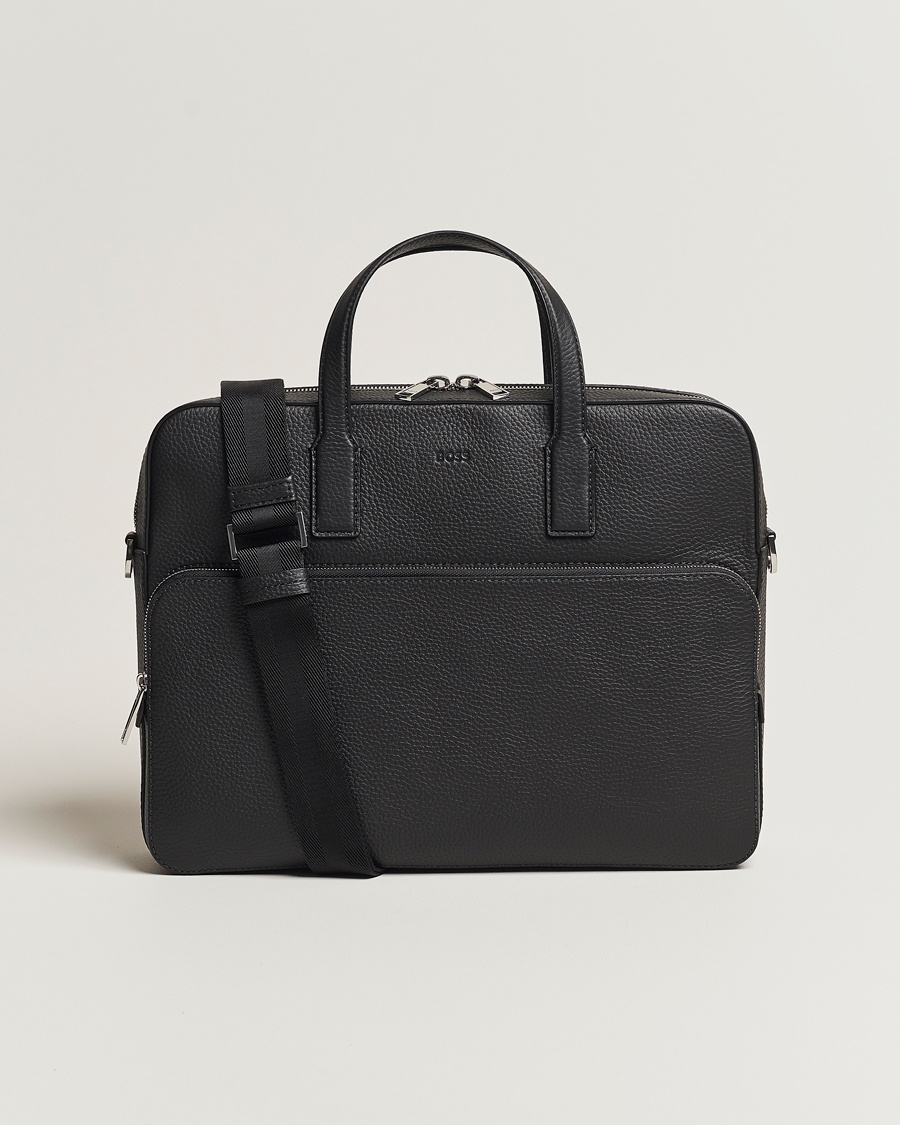 BOSS BLACK Crosstown Computer Leather Bag Black – Black